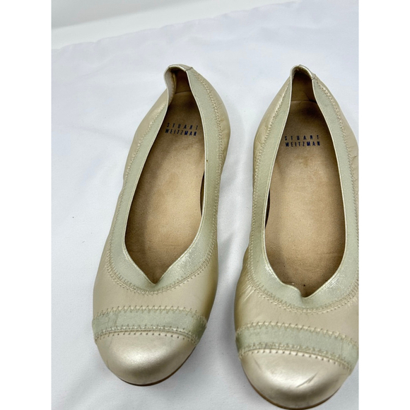 Stuart Weitzman Gold Ballet Flats Metallic Leather Round Toe Women’s 8 - Picture 5 of 9
